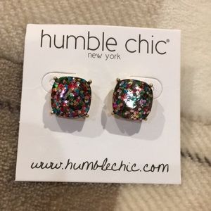 Celebration Glitter Confetti Crystal Pierced Earrings NWT Humble Chic NY